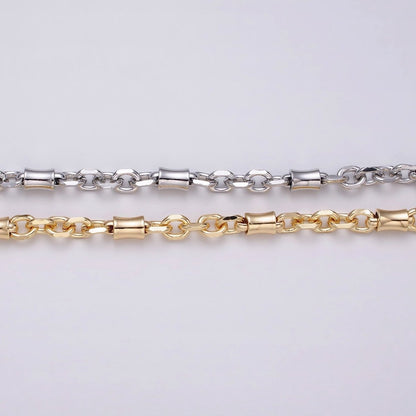 16K Gold Filled Curved Tube Multiple Flat Cable Link Unfinished Chain in Gold &amp; Silver | ROLL-1225 ROLL-1226 Clearance Pricing