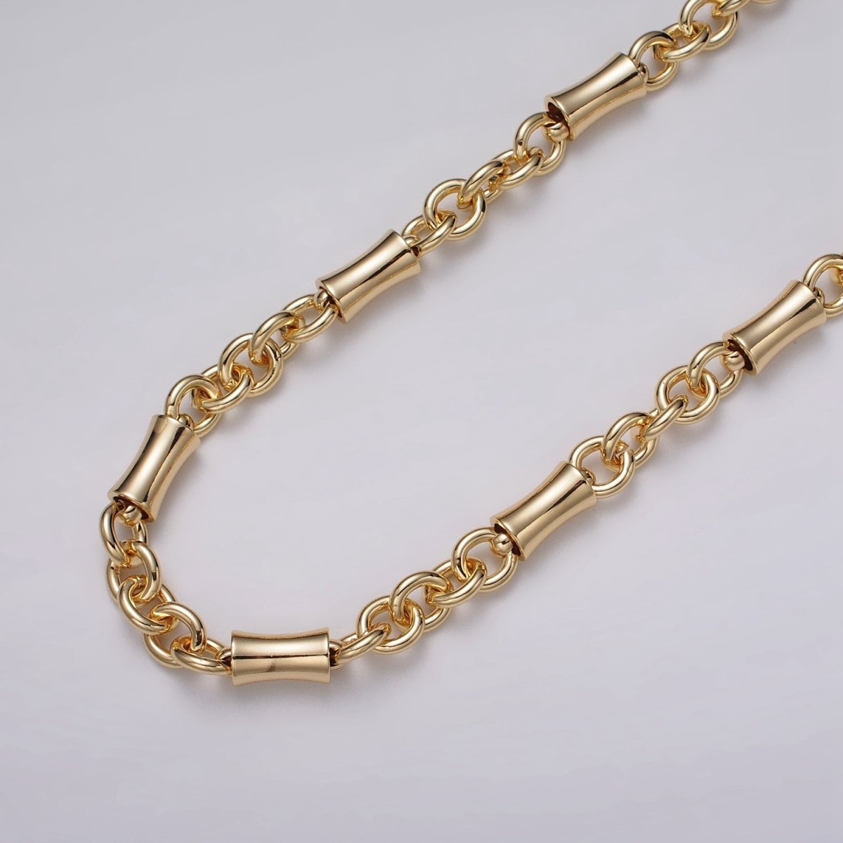 16k Gold Filled Curved Tube Rolo Link Unfinished Chain in Gold &amp; Silver by Yard | ROLL-1171 ROLL-1172 Clearance Pricing