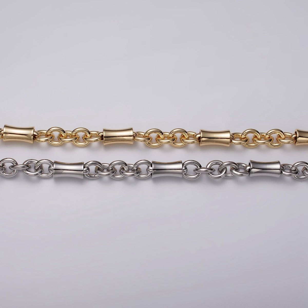 16k Gold Filled Curved Tube Rolo Link Unfinished Chain in Gold &amp; Silver by Yard | ROLL-1171 ROLL-1172 Clearance Pricing