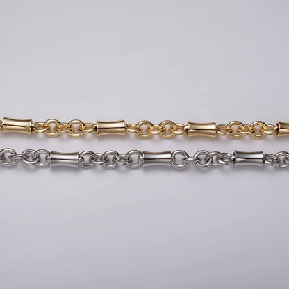 16k Gold Filled Curved Tube Rolo Link Unfinished Chain in Gold &amp; Silver by Yard | ROLL-1171 ROLL-1172 Clearance Pricing