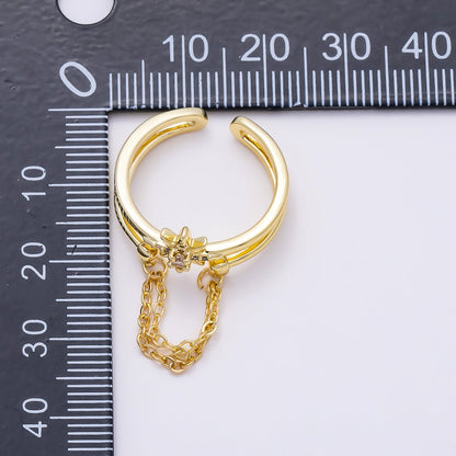 16K Gold Filled CZ Celestial North Star Cable Chain Drop Double Band Ring in Gold &amp; Silver | Rings-00304 Rings-00305