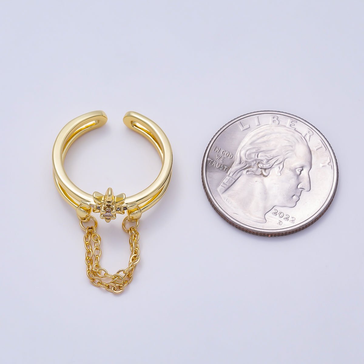 16K Gold Filled CZ Celestial North Star Cable Chain Drop Double Band Ring in Gold &amp; Silver | Rings-00304 Rings-00305