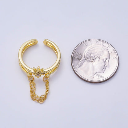 16K Gold Filled CZ Celestial North Star Cable Chain Drop Double Band Ring in Gold &amp; Silver | Rings-00304 Rings-00305