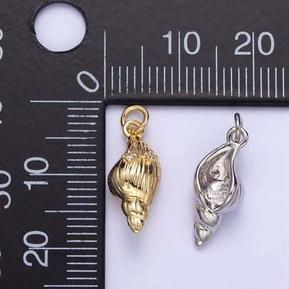 16K Gold Filled 17mm CZ Clam Sea Shell Mini Charm in Gold &amp; Silver | E390