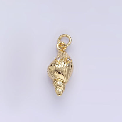 16K Gold Filled 17mm CZ Clam Sea Shell Mini Charm in Gold &amp; Silver | E390