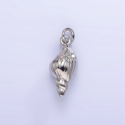 16K Gold Filled 17mm CZ Clam Sea Shell Mini Charm in Gold &amp; Silver | E390