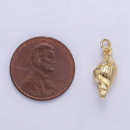 16K Gold Filled 17mm CZ Clam Sea Shell Mini Charm in Gold &amp; Silver | E390