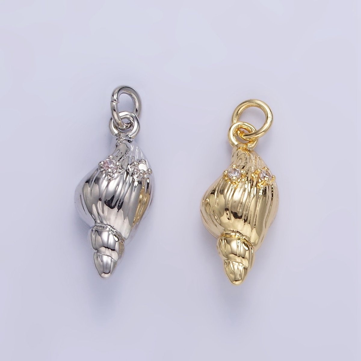 16K Gold Filled 17mm CZ Clam Sea Shell Mini Charm in Gold &amp; Silver | E390