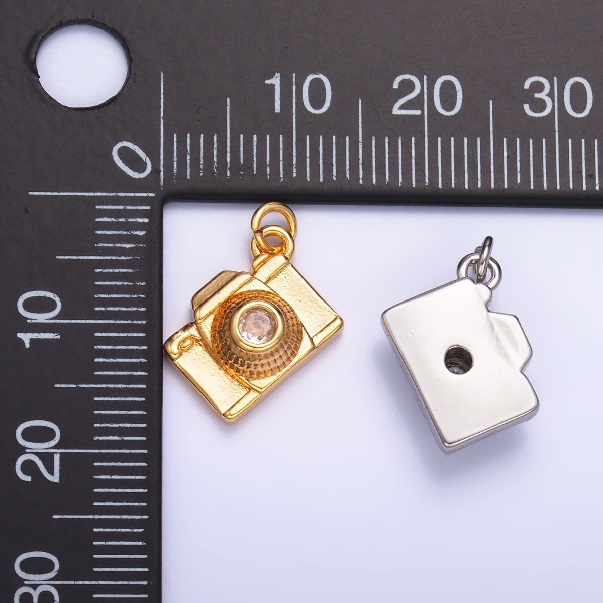 16K Gold Filled 13.5mm CZ Digital Camera Photography Charm in Gold &amp; Silver | Y-00464