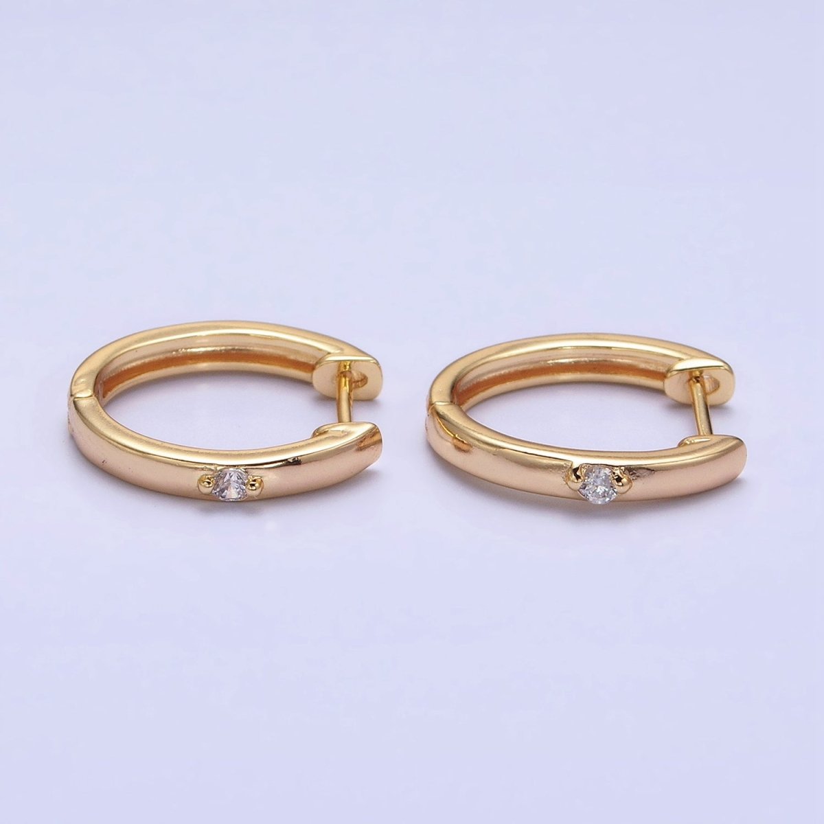 16K Gold Filled CZ Dotted Oval Minimalist Huggie Earrings in Gold &amp; Silver | AB954 AB805
