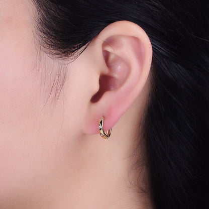 16K Gold Filled CZ Dotted Oval Minimalist Huggie Earrings in Gold &amp; Silver | AB954 AB805