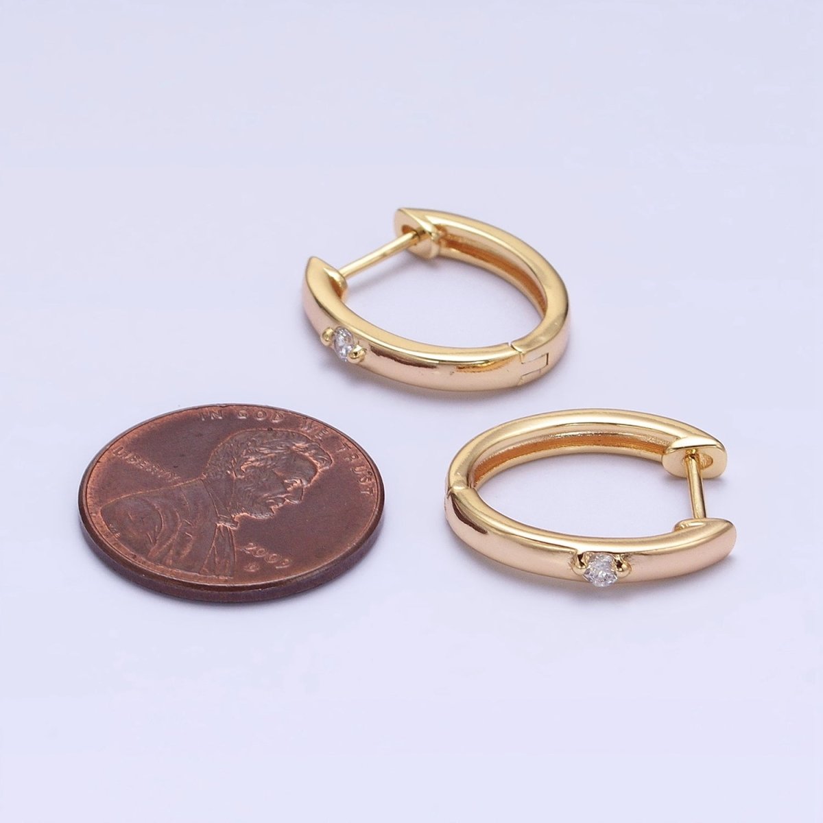 16K Gold Filled CZ Dotted Oval Minimalist Huggie Earrings in Gold &amp; Silver | AB954 AB805