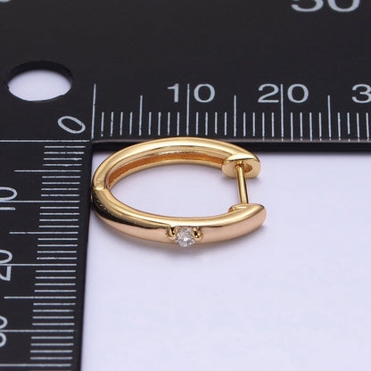 16K Gold Filled CZ Dotted Oval Minimalist Huggie Earrings in Gold &amp; Silver | AB954 AB805
