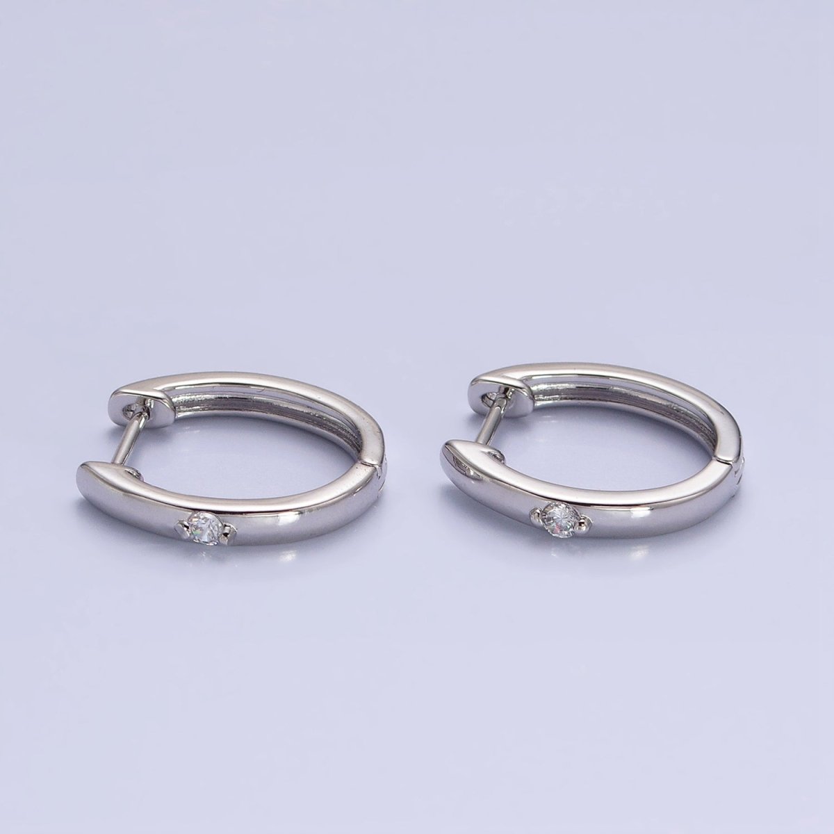 16K Gold Filled CZ Dotted Oval Minimalist Huggie Earrings in Gold &amp; Silver | AB954 AB805