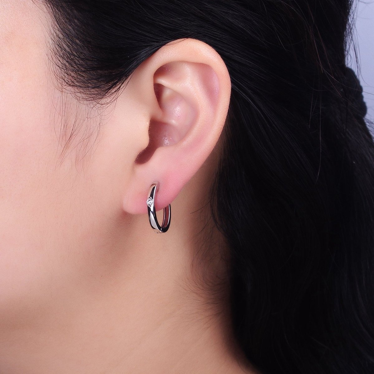 16K Gold Filled CZ Dotted Oval Minimalist Huggie Earrings in Gold &amp; Silver | AB954 AB805