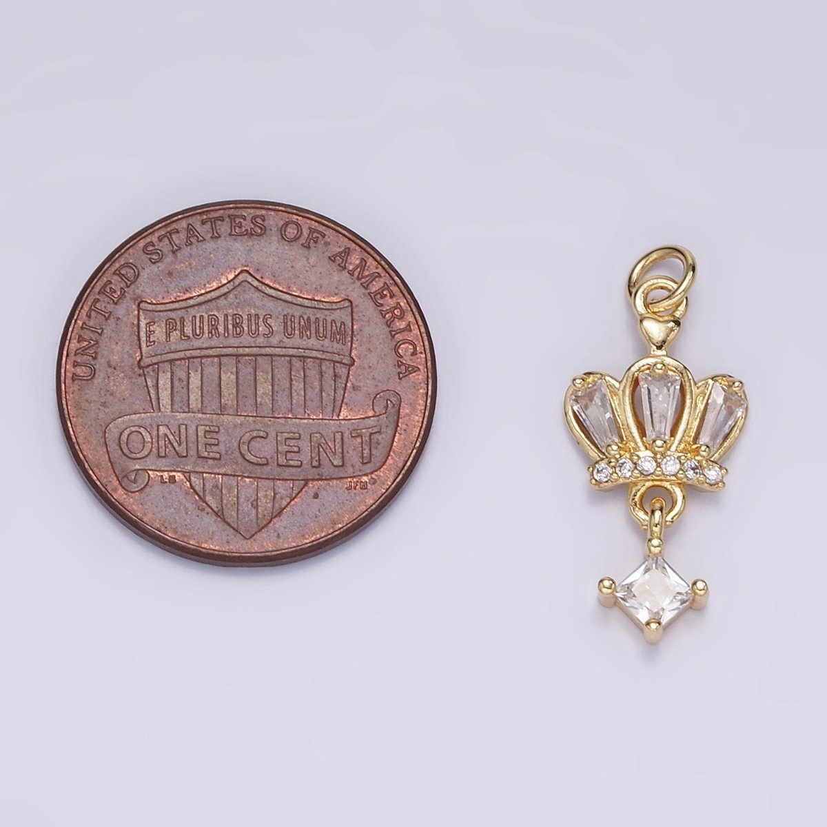16K Gold Filled 20mm Micro Paved CZ Rhombus Baguette Drop Crown Charm in Gold &amp; Silver | M114