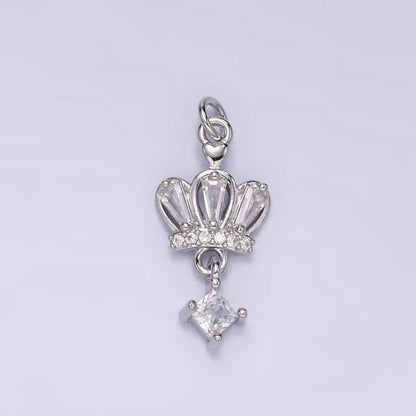 16K Gold Filled 20mm Micro Paved CZ Rhombus Baguette Drop Crown Charm in Gold &amp; Silver | M114
