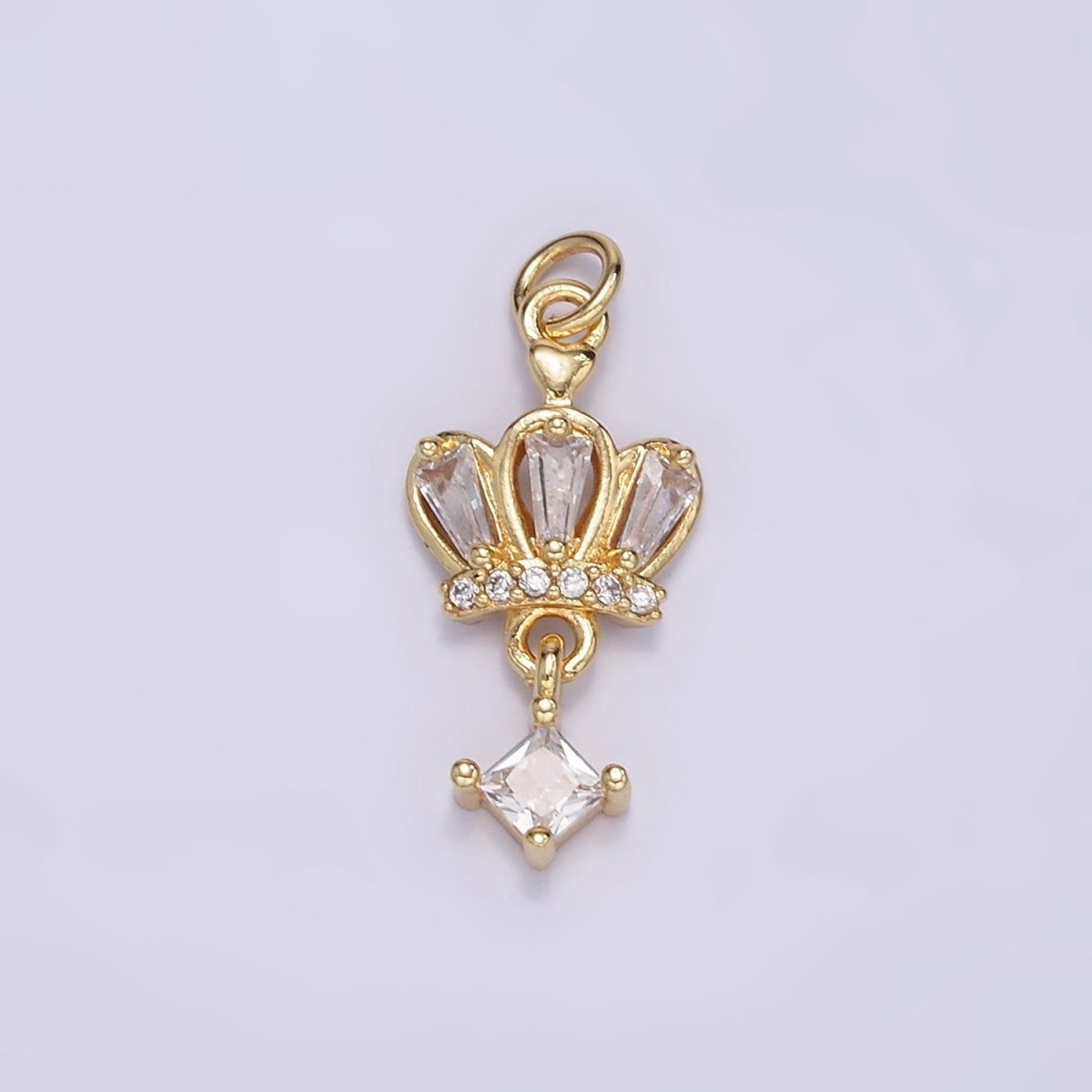 16K Gold Filled 20mm Micro Paved CZ Rhombus Baguette Drop Crown Charm in Gold &amp; Silver | M114