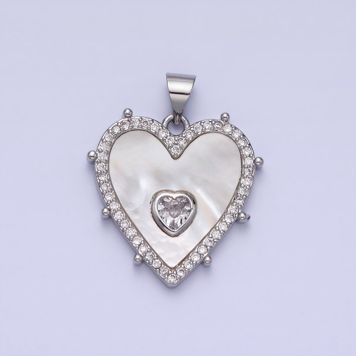 16K Gold Filled CZ Shell Pearl Micro Paved Heart Dotted Outline Pendant in Gold &amp; Silver | AA165 AA166