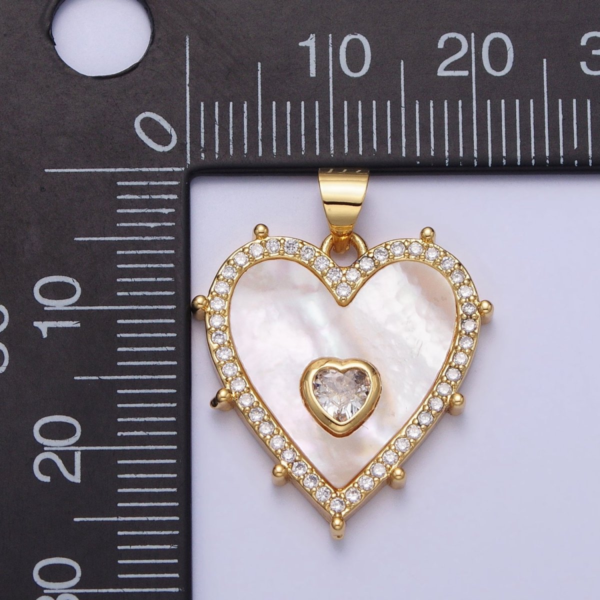 16K Gold Filled CZ Shell Pearl Micro Paved Heart Dotted Outline Pendant in Gold &amp; Silver | AA165 AA166