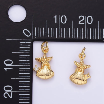 24K Gold Filled CZ Starfish Clam Shell Mini Charm | AG849