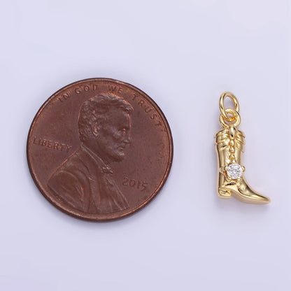 16K Gold Filled 12mm CZ West Cowboy Boots 3D Multidimensional Charm in Gold &amp; Silver | AC113