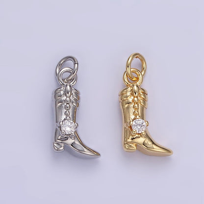 16K Gold Filled 12mm CZ West Cowboy Boots 3D Multidimensional Charm in Gold &amp; Silver | AC113