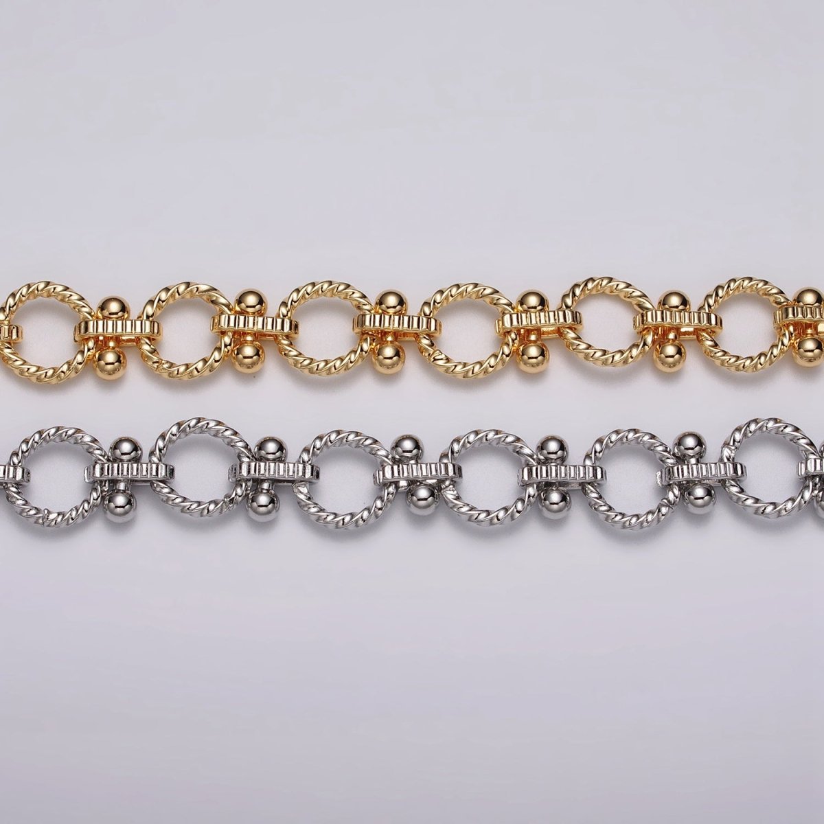 16k Gold Plated Designed Twisted Rolo Link Unfinished Chain in Gold &amp; Silver by Yard | ROLL-1165 ROLL-1166 Clearance Pricing