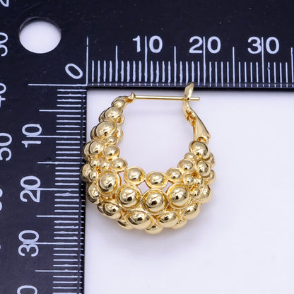 16K Gold Filled Dotted Bubble Dome Hinge Hoop Earrings | Q014