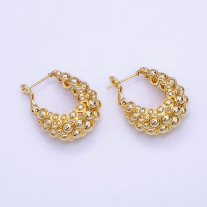 16K Gold Filled Dotted Bubble Dome Hinge Hoop Earrings | Q014