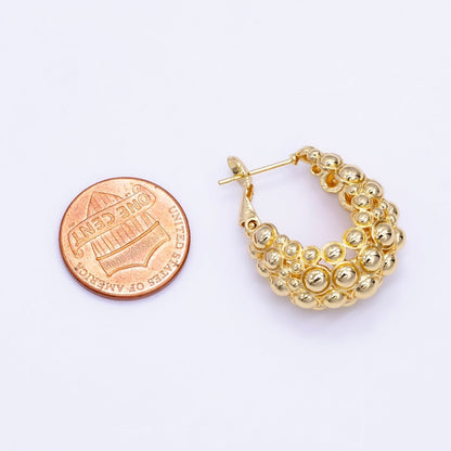 16K Gold Filled Dotted Bubble Dome Hinge Hoop Earrings | Q014