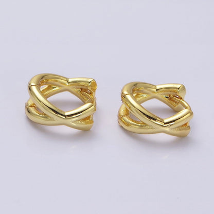 16K Gold Filled Double Band X Claw 12.5mm Huggie Earrings | AD410