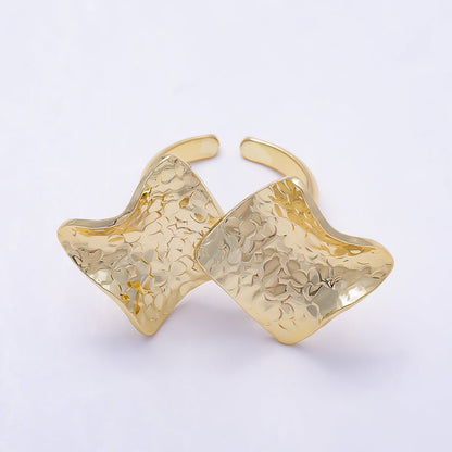 16K Gold Filled Double Geometric Hammered Wave Rhombus Foil Ring | Rings-00307
