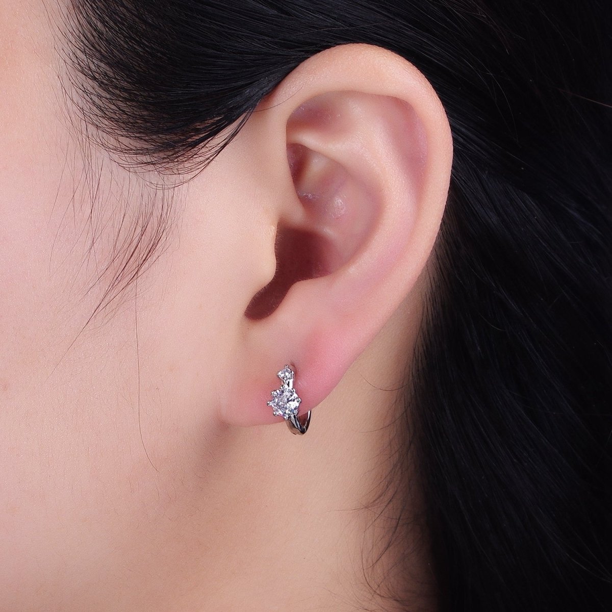 16K Gold Filled Double Round Clear CZ 11mm Cartilage Huggie Earrings in Gold &amp; Silver | AB1451 AB1452