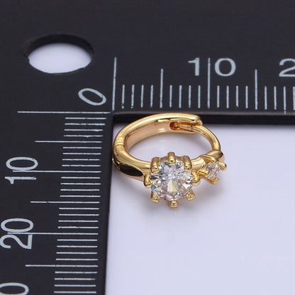 16K Gold Filled Double Round Clear CZ 11mm Cartilage Huggie Earrings in Gold &amp; Silver | AB1451 AB1452