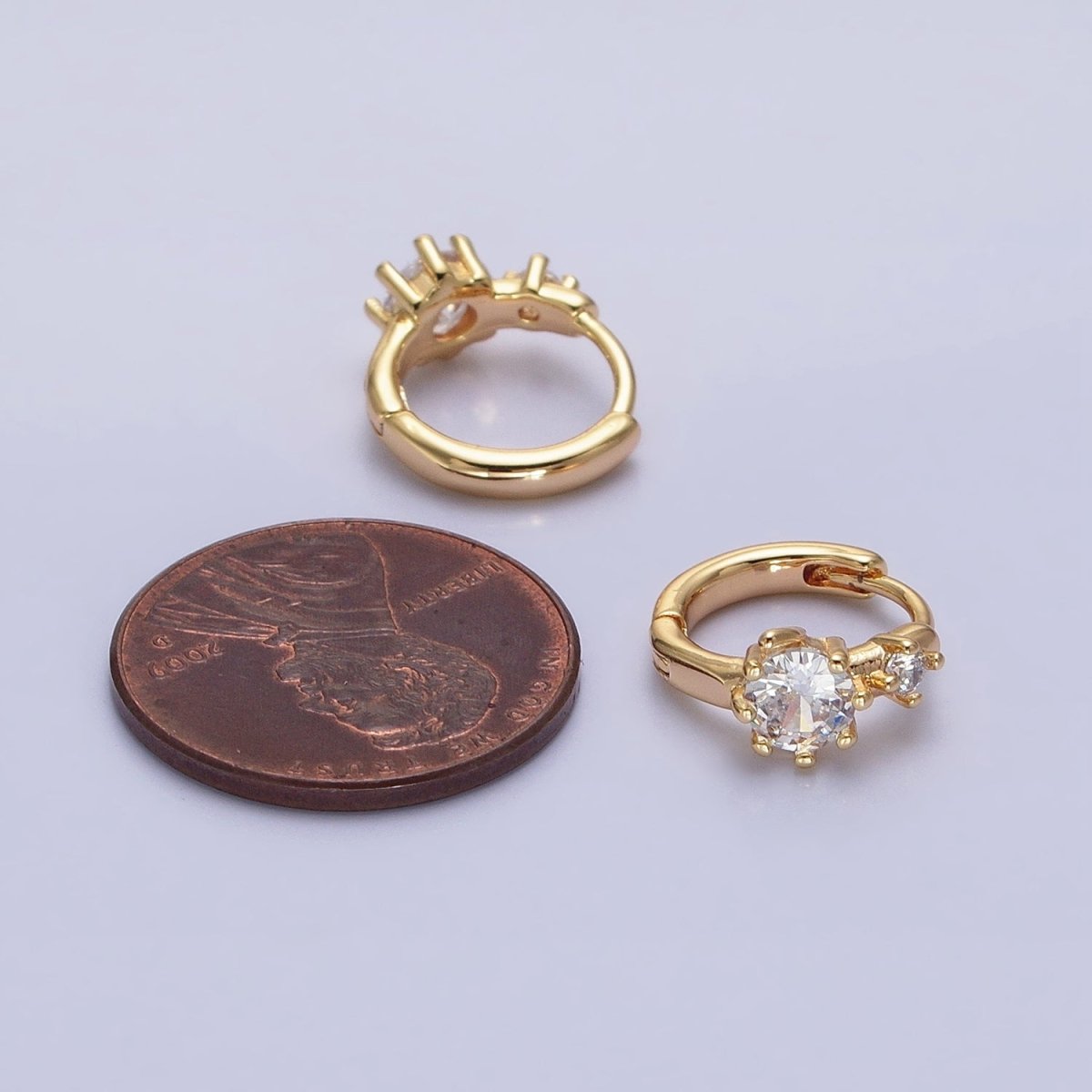 16K Gold Filled Double Round Clear CZ 11mm Cartilage Huggie Earrings in Gold &amp; Silver | AB1451 AB1452