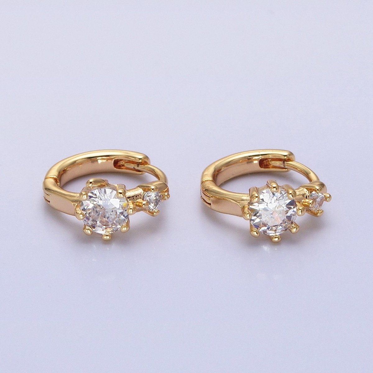 16K Gold Filled Double Round Clear CZ 11mm Cartilage Huggie Earrings in Gold &amp; Silver | AB1451 AB1452