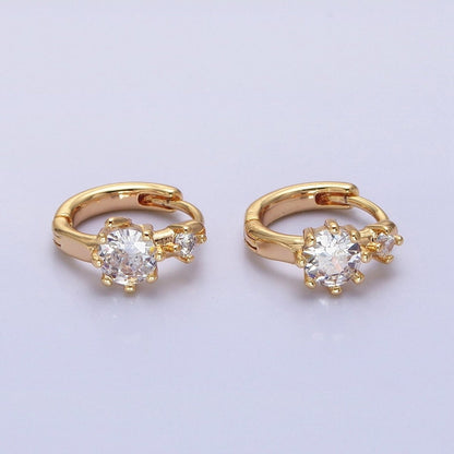16K Gold Filled Double Round Clear CZ 11mm Cartilage Huggie Earrings in Gold &amp; Silver | AB1451 AB1452