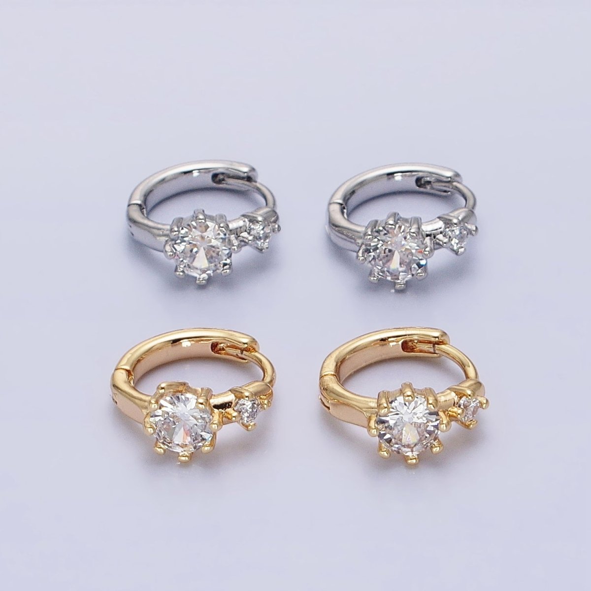 16K Gold Filled Double Round Clear CZ 11mm Cartilage Huggie Earrings in Gold &amp; Silver | AB1451 AB1452