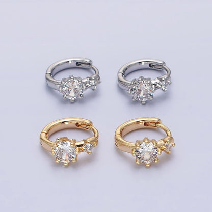 16K Gold Filled Double Round Clear CZ 11mm Cartilage Huggie Earrings in Gold &amp; Silver | AB1451 AB1452