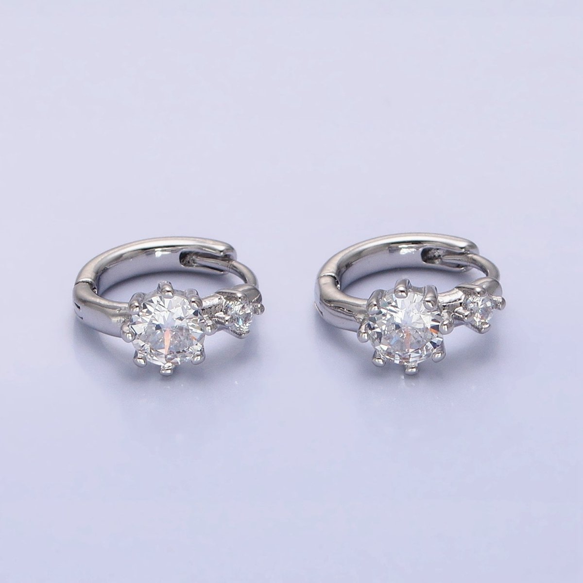 16K Gold Filled Double Round Clear CZ 11mm Cartilage Huggie Earrings in Gold &amp; Silver | AB1451 AB1452