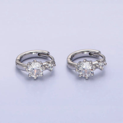 16K Gold Filled Double Round Clear CZ 11mm Cartilage Huggie Earrings in Gold &amp; Silver | AB1451 AB1452