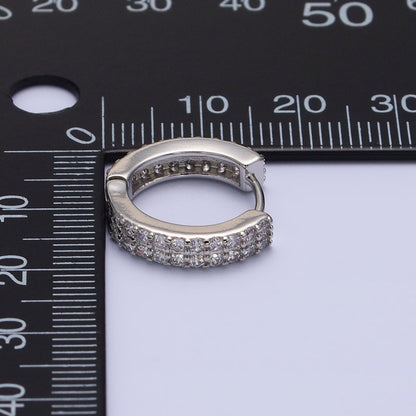 16K Gold Filled Double Sided Micro Paved CZ 16.5mm Huggie Hoop Earrings in Gold &amp; Silver | AB953 AB1546