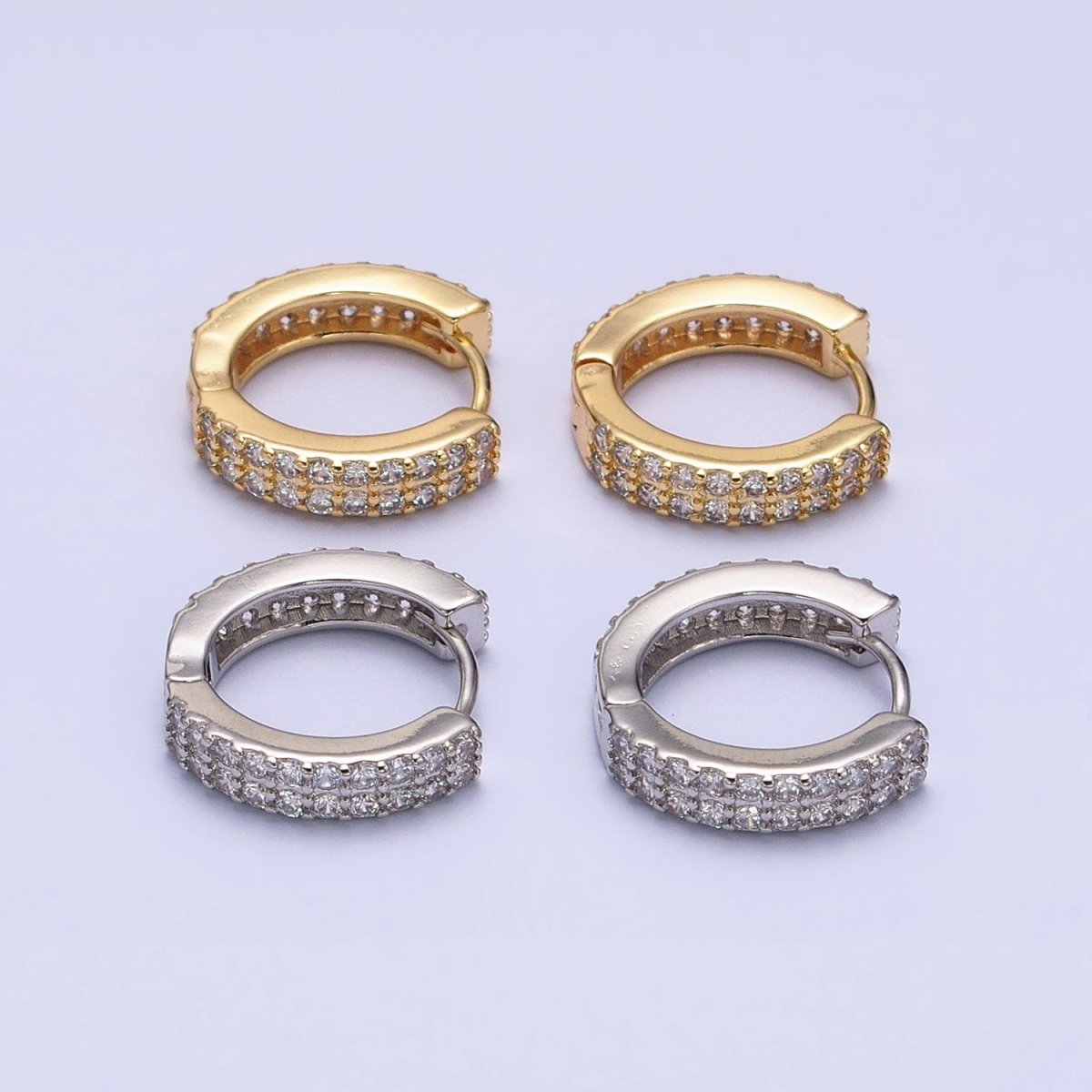 16K Gold Filled Double Sided Micro Paved CZ 16.5mm Huggie Hoop Earrings in Gold &amp; Silver | AB953 AB1546
