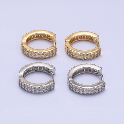 16K Gold Filled Double Sided Micro Paved CZ 16.5mm Huggie Hoop Earrings in Gold &amp; Silver | AB953 AB1546