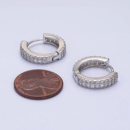 16K Gold Filled Double Sided Micro Paved CZ 16.5mm Huggie Hoop Earrings in Gold &amp; Silver | AB953 AB1546