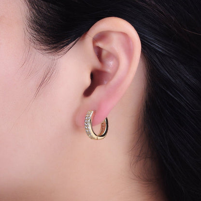 16K Gold Filled Double Sided Micro Paved CZ 16.5mm Huggie Hoop Earrings in Gold &amp; Silver | AB953 AB1546