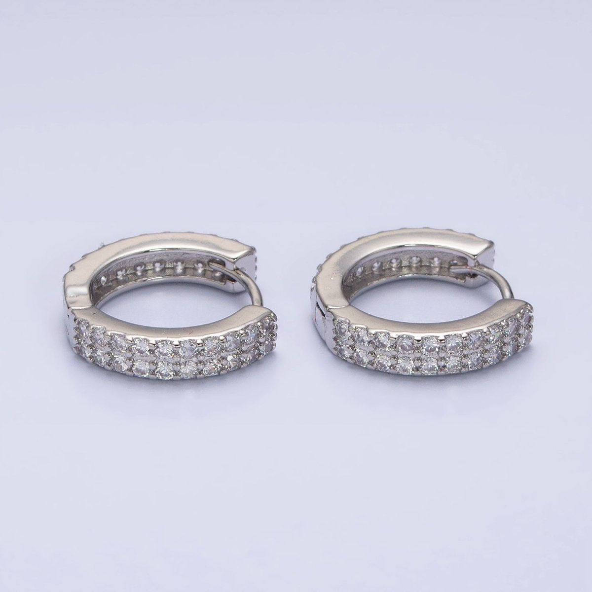 16K Gold Filled Double Sided Micro Paved CZ 16.5mm Huggie Hoop Earrings in Gold &amp; Silver | AB953 AB1546
