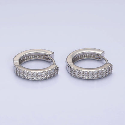 16K Gold Filled Double Sided Micro Paved CZ 16.5mm Huggie Hoop Earrings in Gold &amp; Silver | AB953 AB1546