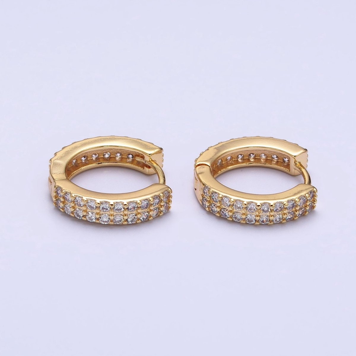 16K Gold Filled Double Sided Micro Paved CZ 16.5mm Huggie Hoop Earrings in Gold &amp; Silver | AB953 AB1546
